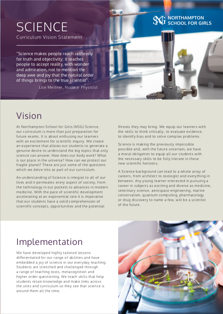 Northampton School for Girls SCIENCE